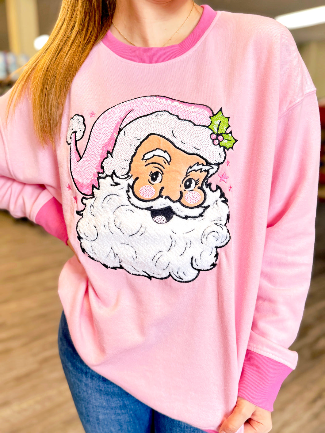 Sequin Santa Crew Sweatshirt